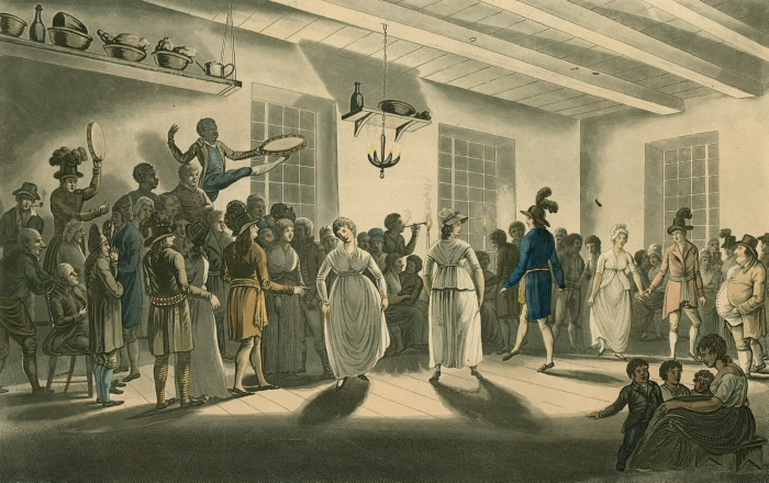 Colour plate of Canadians in Quebec dancing the Minuet.