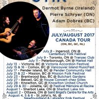 Poster for Pierre Schryer, Dermot Byrne and Adam Dobres concert July 7 at the Tranzac Club.